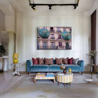 Recycled plastic bottles print shown in an airy living room with a blue couch

sku: S-10-101-101-116-0047-1