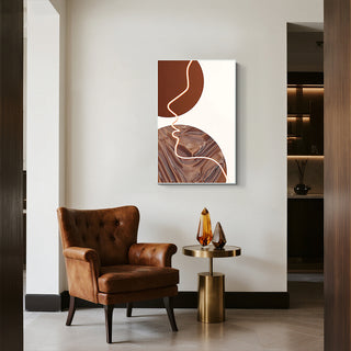S-10-101-117-119-0002-3.jpg;warm tones, abstract, modern, contemporary. Silhouette, face, circles, satin, red-brown, cream