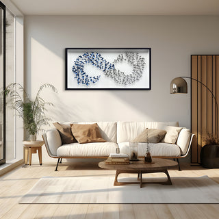 S-10-102-111-102-0020-3.jpg;butterflies, 3-D, infinity symbol, blue, gray, grey, cut paper