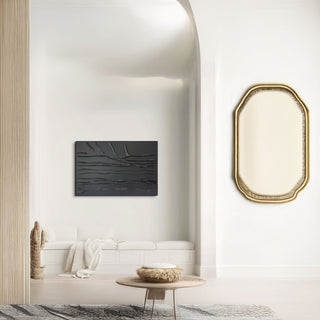 Modern interior with a black abstract painting and gold-framed mirror on a white wall.

sku: S-10-103-122-107-0010-4